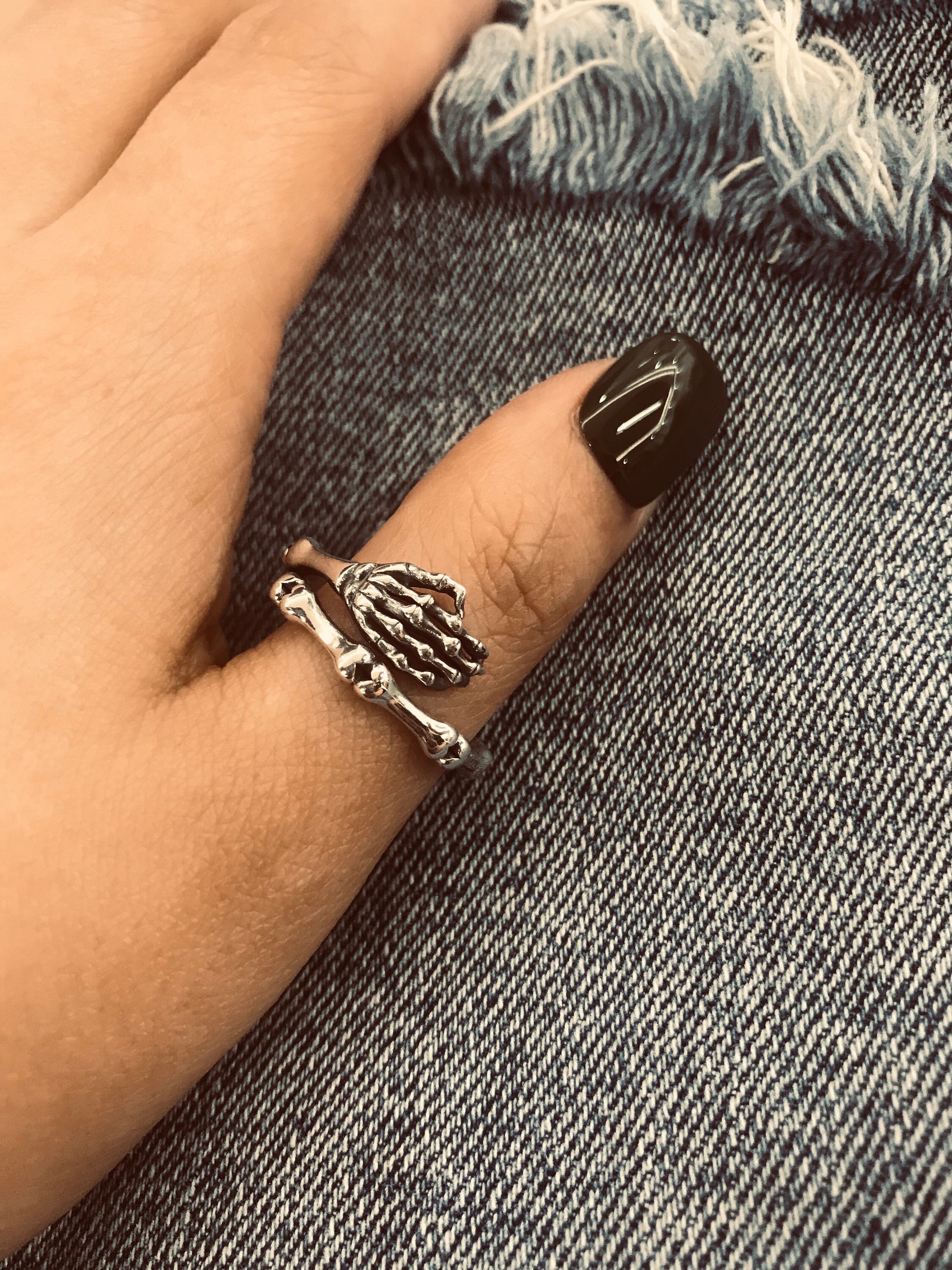 Silver skeleton sale hands ring