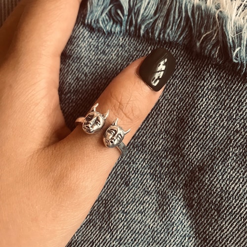 Demons ring// Sterling silver// Handmade solid S925//Unique punk gothic goth biker mens// Animal ring// Oxidized jewelry //Gift