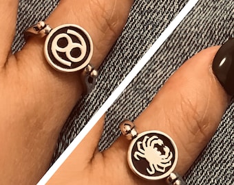 Handgjord Sterling Silver Kräftan Stjärnteckenring