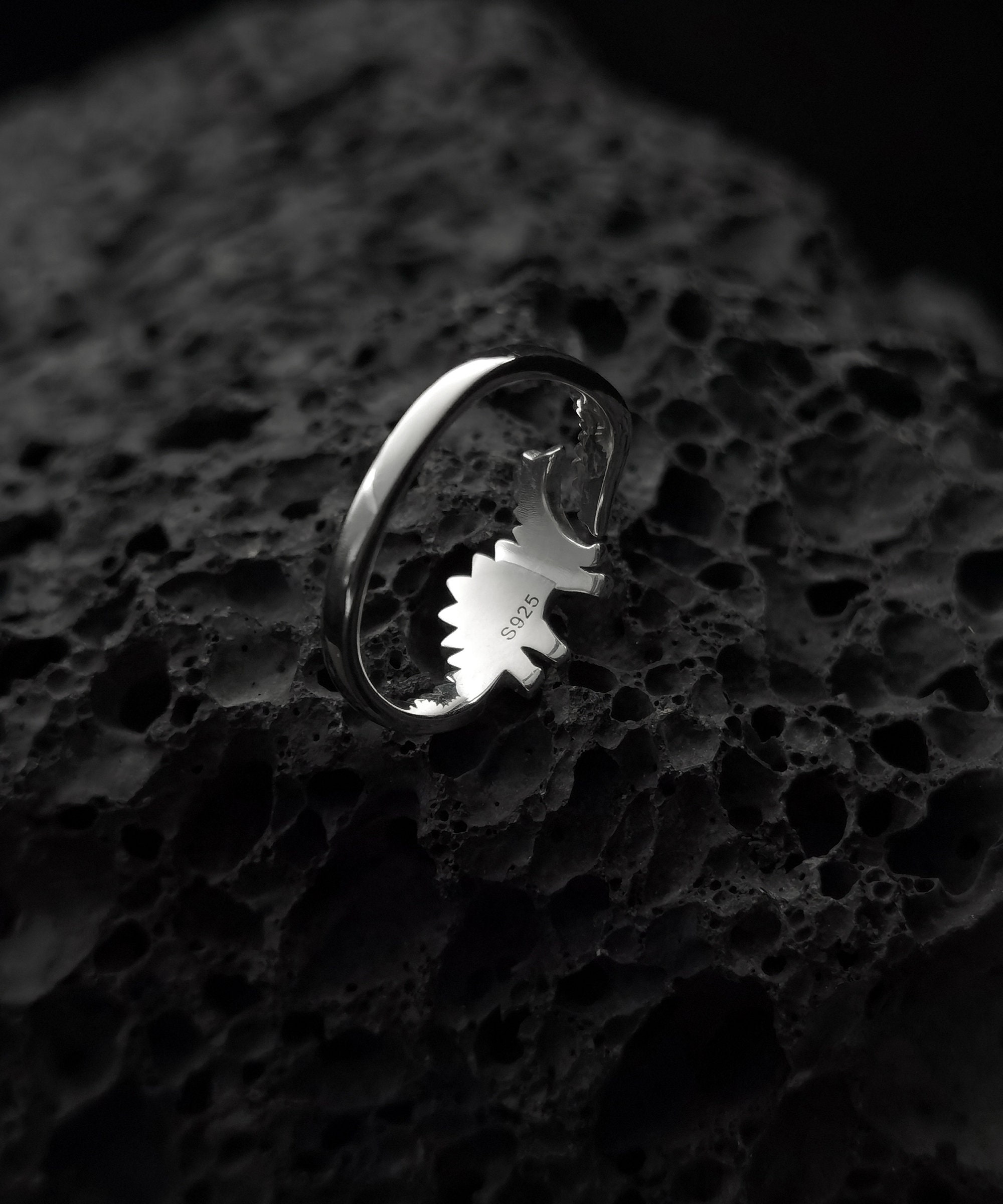 Sterling Silver High Polished Stegosaurus Dinosaur Ring - Dino Jewelry Silver Ring