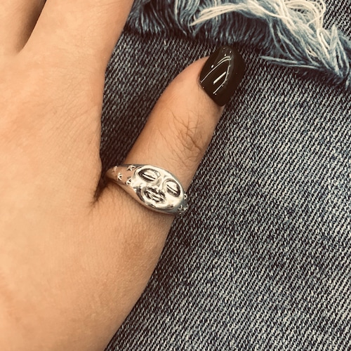 Handmade Sterling Silver Face Ring: Punk Goth Biker Jewelry