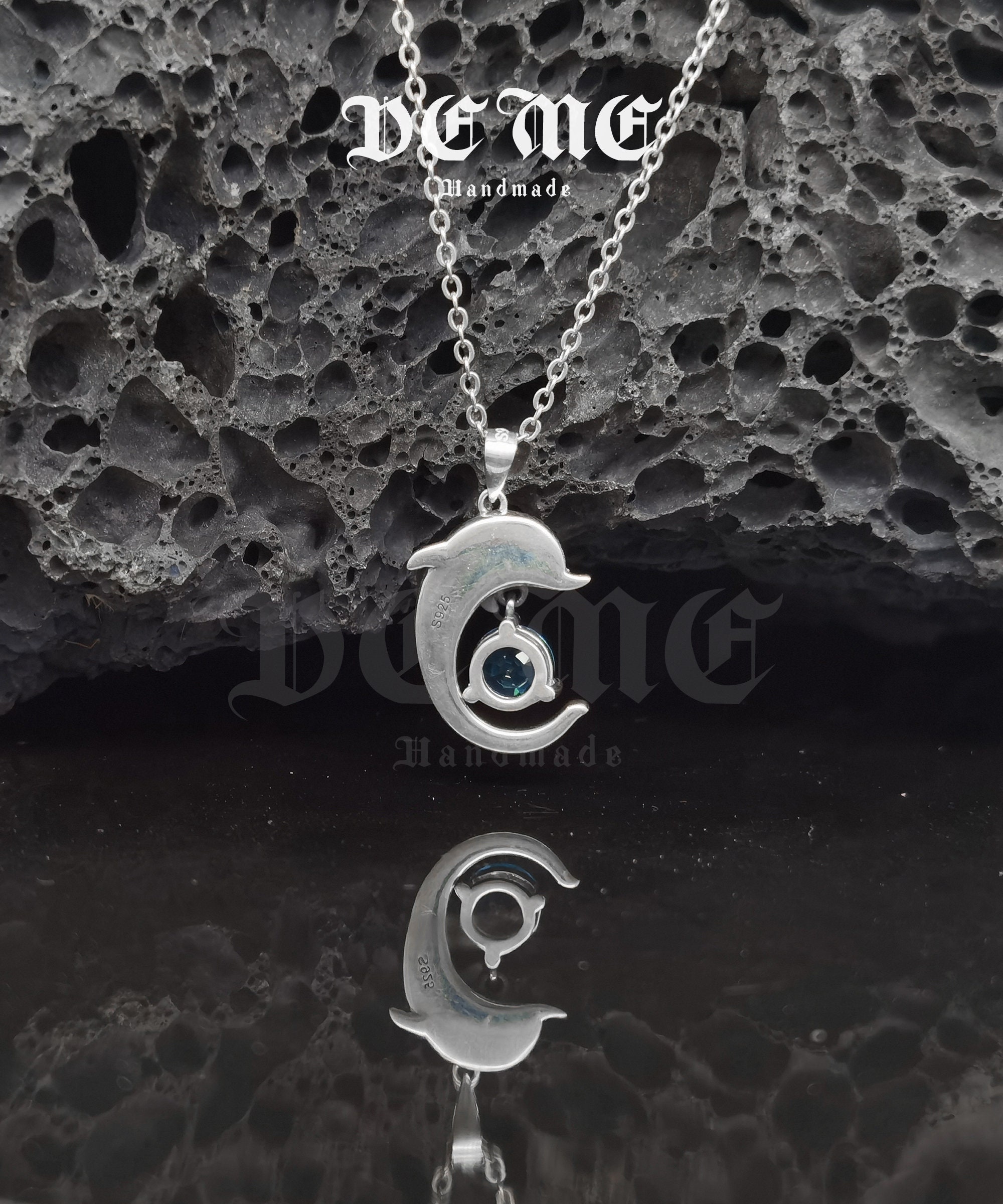 Collana con delfino in argento sterling: ciondolo con pietra