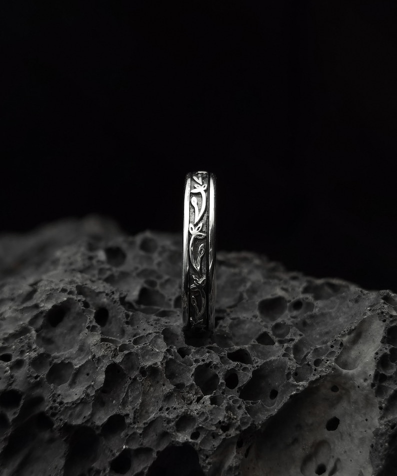 Pattern Sterling silver ring band handmade solid medieval 925 unisex men women punk gothic goth biker mens oxidized jewelry gift her him