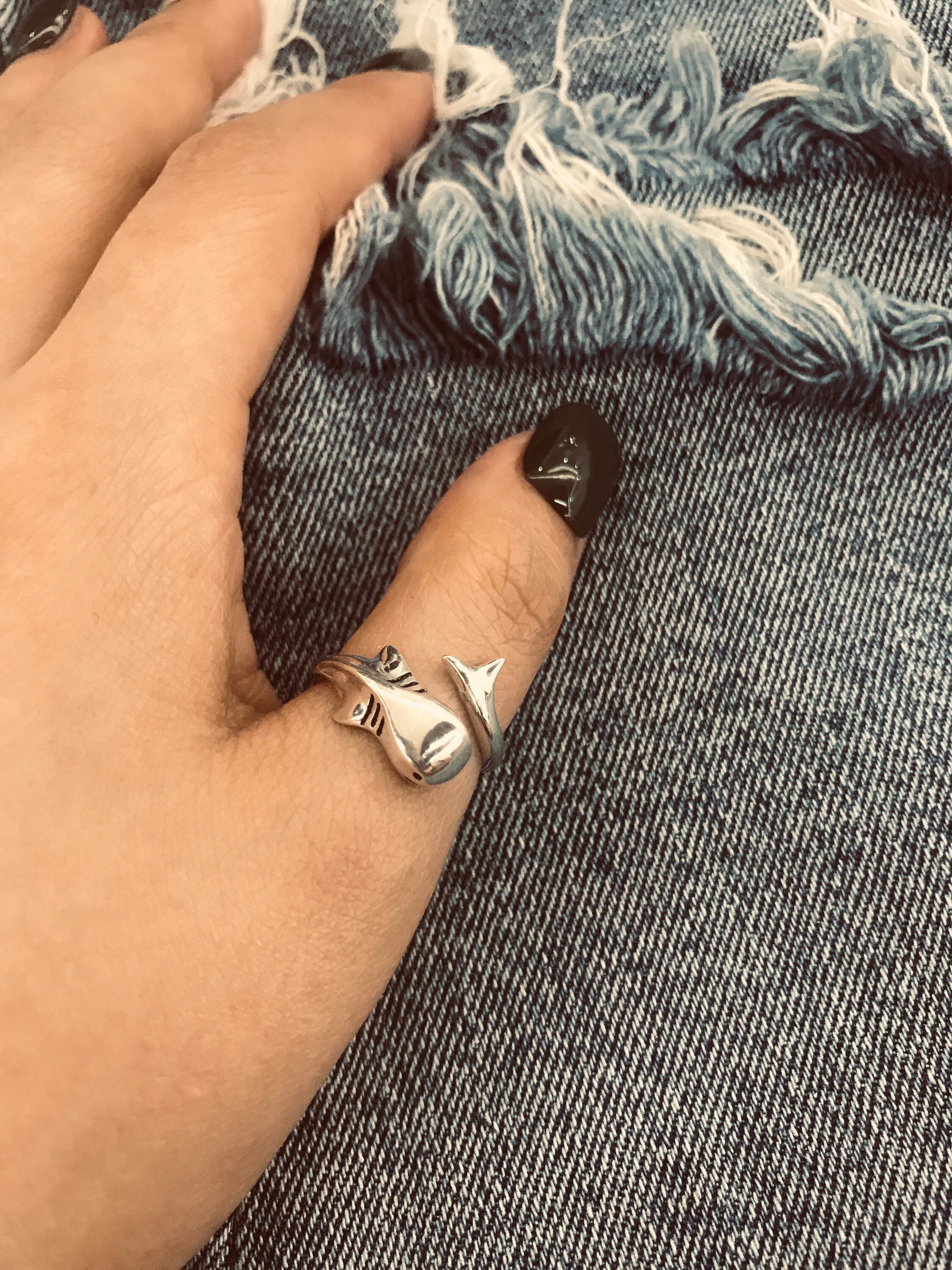 Stainless Steel Shark Shaped Openwork Ring, Fashionable Adjustable Finger  Ring