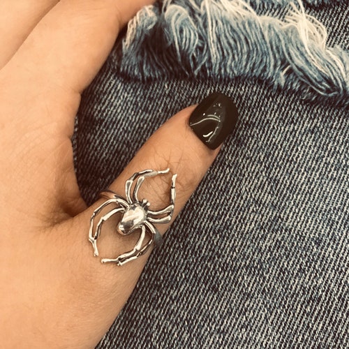 Anillo de araña de plata de ley hecho a mano: Joyería punk gótica motera