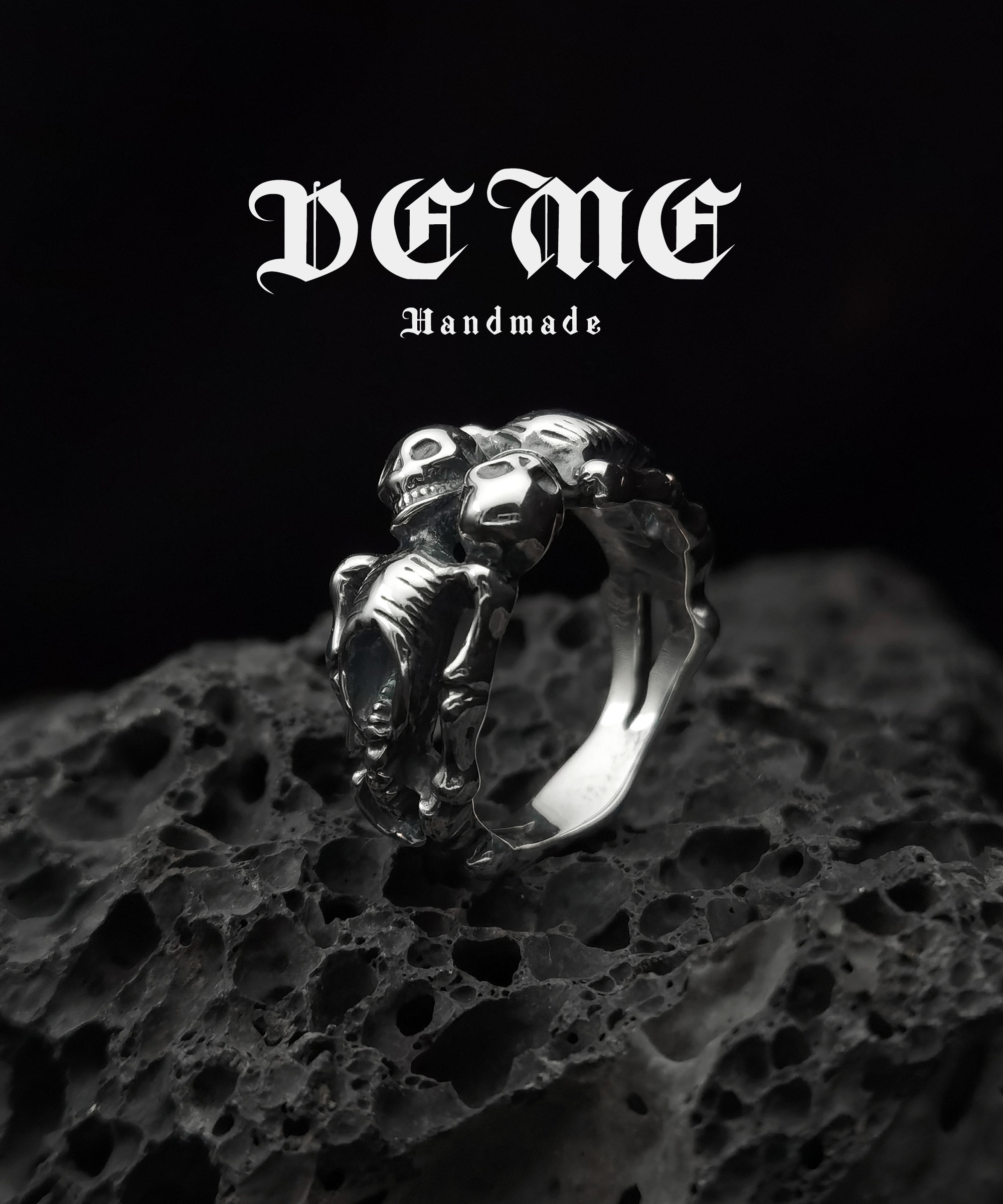 Skull Sterling silver ring handmade solid medieval 925 punk gothic goth biker oxidized jewelry couple ring set gift for him her personalized