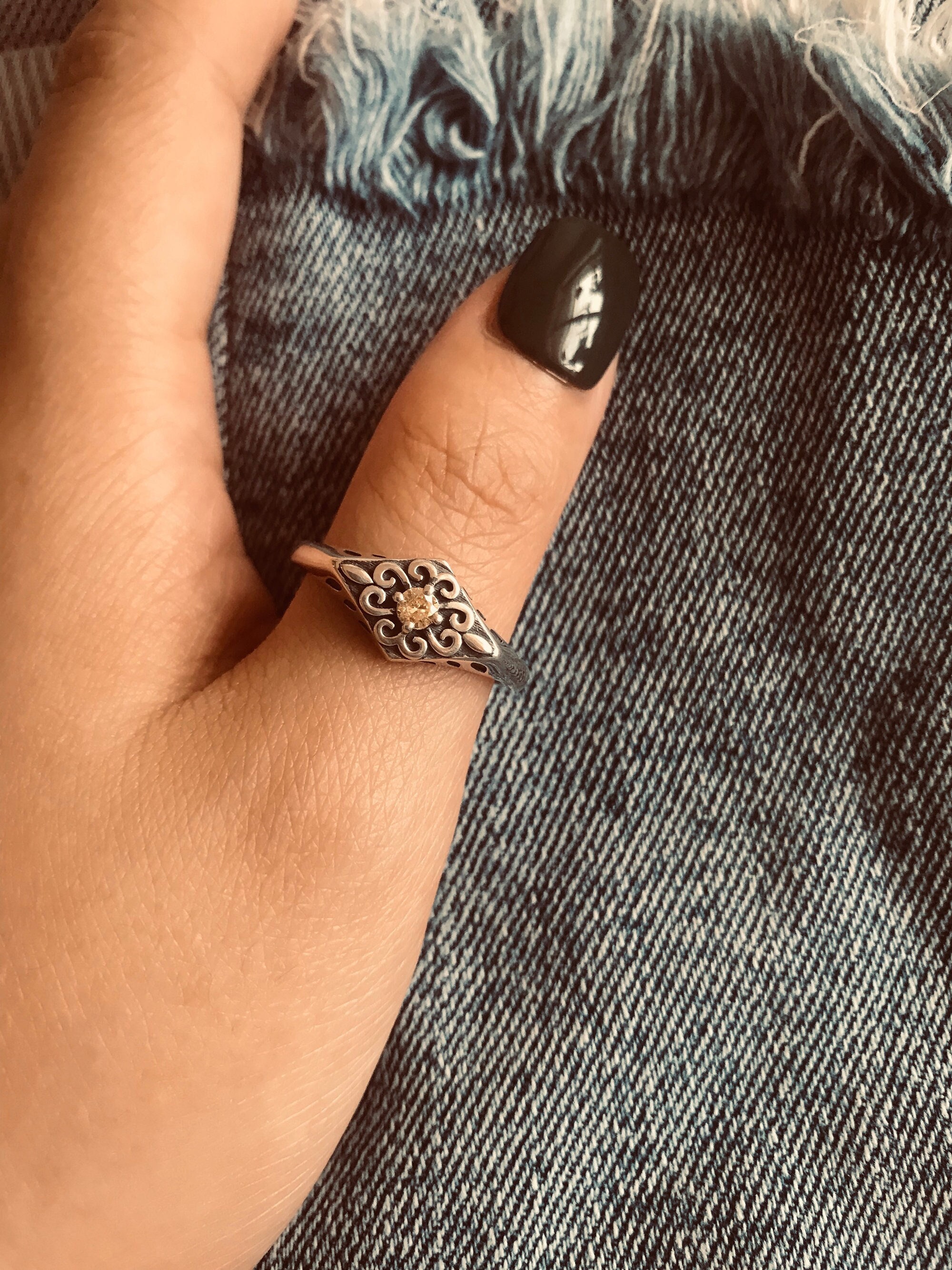 Floral Gemstone ring//zircon//Handmade jewelry//Sterling silver//Custom silver ring//Modern dainty anniversary //men women//Gift for her him