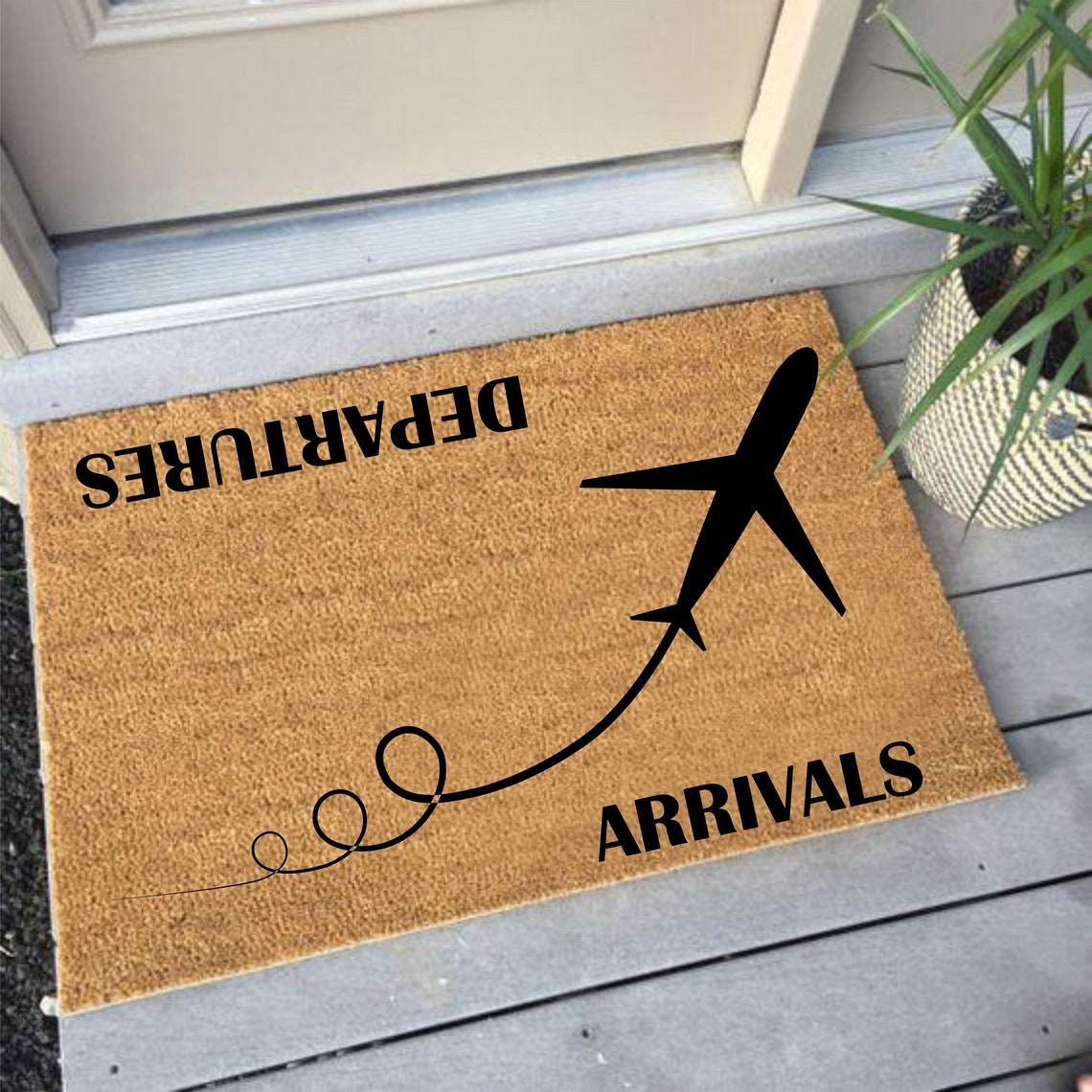 Arrivals Departures Funny Doormat Figure Flight Wall Art | Etsy