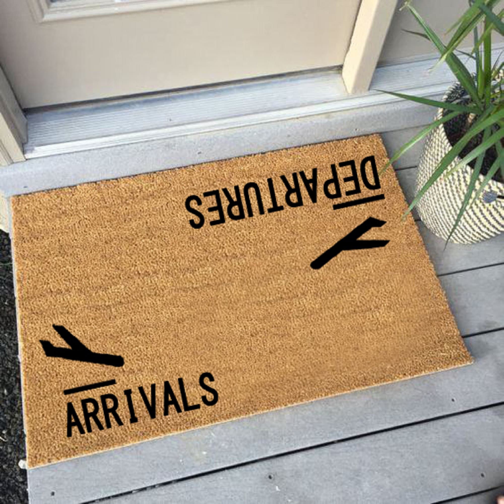 Arrivals Departures Funny Doormat Figure Flight Wall Art | Etsy