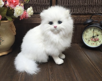 Lifelike Persian Cat Figurine Realistic Animal Plush Furry Mini Kitten Chirstmas New Year Gifts Kids Toy Ornament