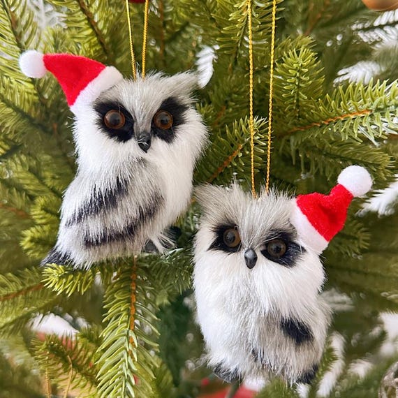 2個/3個の白いぬいぐるみの小さなフクロウのクリスマスツリーの