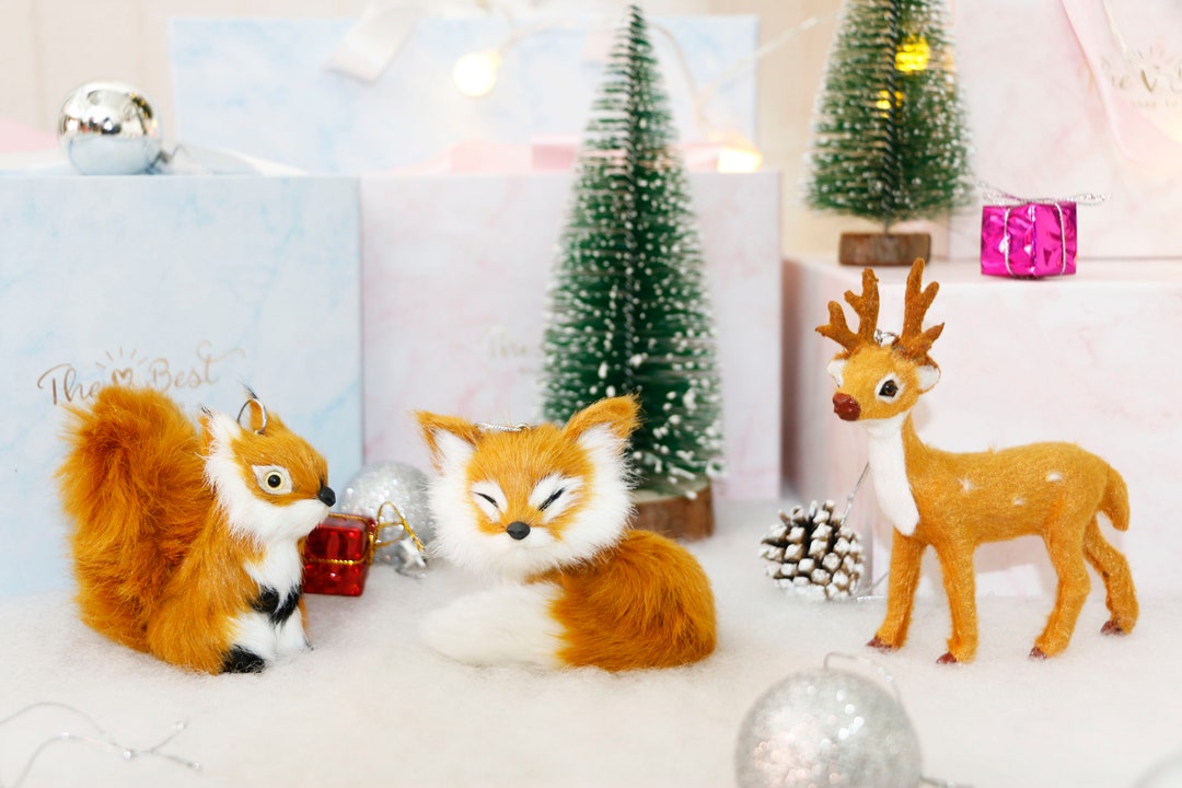 Handmade Woodland Animals Creatures Set Christmas Tree Ornaments,owl,fox,squirral,deer,koala
