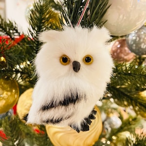 3pcs White Plush Tiny Owl Christmas Tree Ornaments,Hanging Woodland Animals Ornaments for Halloween Xmas Decorations