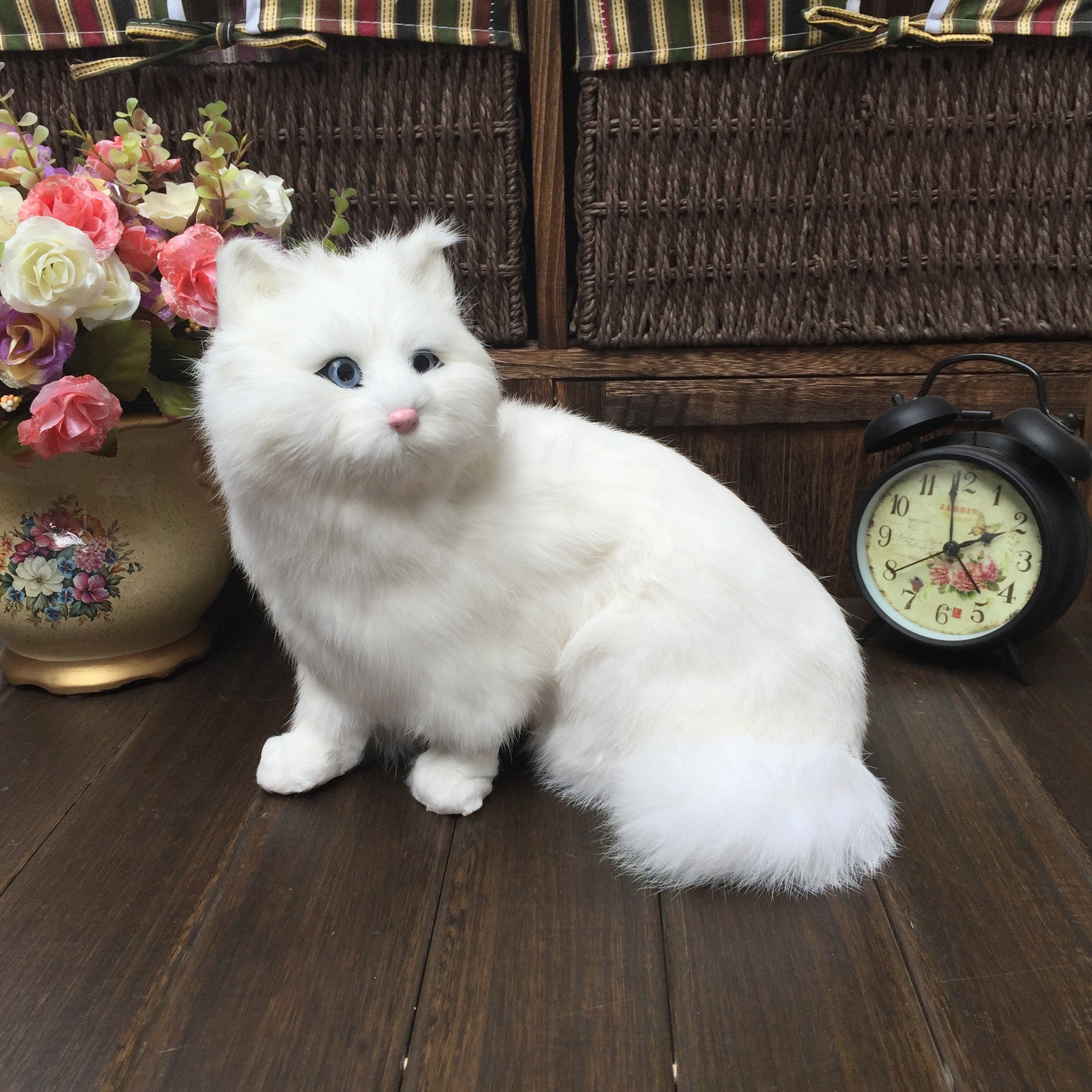 Bambola Gatto Realistico Peluche, Statua Decorativa Con Tappetino, Regalo Perfetto Per Amanti Degli Animali