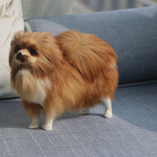 Handmade Spitz Realistic Dog Pomeranian Plush Toy Kids Doll Birthday Graduation Gift Christmas Ornament Animal Figurines