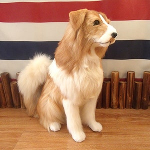 Realistic Dog Lifelike Furry Border Collie Puppy Animal Figurines Decor