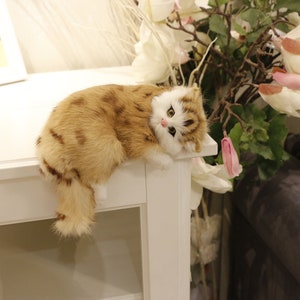 Realistic Furry Orange Tebby Cat Figurines Lifelike Kitten Pet Animal Replica Photo Props Collectible Gift