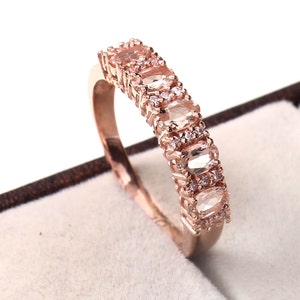 Gradient peach Morganite Ring, Eternity Band, Stacking Ring, Minimalist Ring, 925 Sterling Silver Prong Ring 14k, 18k rose Gold Plated Ring