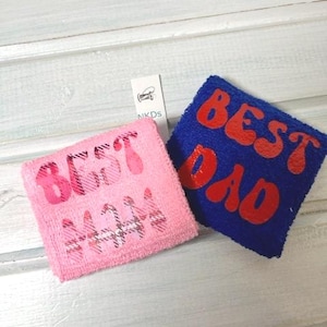 1 each Custom Wristband Funky Retro Font Best Mom Best Dad Terry Sweat Monogrammed Happy Mothers Day Happy Fathers Day Gift Fav Mom Dad Gift