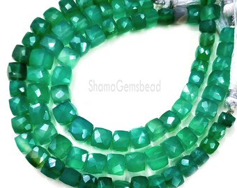 Green Onyx Box Beads Faceted Beads 8mm 8 Inch Strand 29 Pieces Approx 7mm
