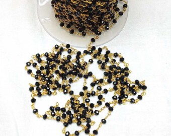 Gold Plated Wire 1,3,5 Feet,Black Spinel Hydro Faceted Rondelle Rosary Chain Bulk Wire Roll Belly Chain Jewelry Making Finding Crafts