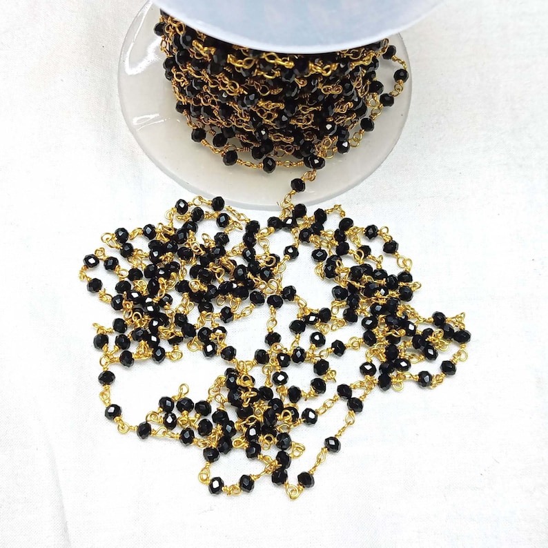 Gold Plated Wire 1,3,5 Feet,Black Spinel Hydro Faceted Rondelle Rosary Chain Bulk Wire Roll Belly Chain Jewelry Making Finding Crafts