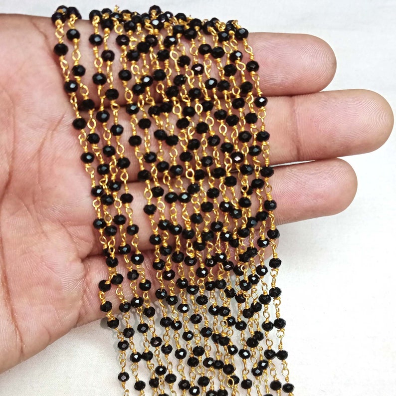 Gold Plated Wire 1,3,5 Feet,Black Spinel Hydro Faceted Rondelle Rosary Chain Bulk Wire Roll Belly Chain Jewelry Making Finding Crafts