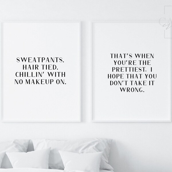 Chilling With No Makeup On, Drake Lyric, 2pc Set, Hip Hop Song Quote, Printable Wall Art, Minimalist, Digital Download, Rap Print,Typography