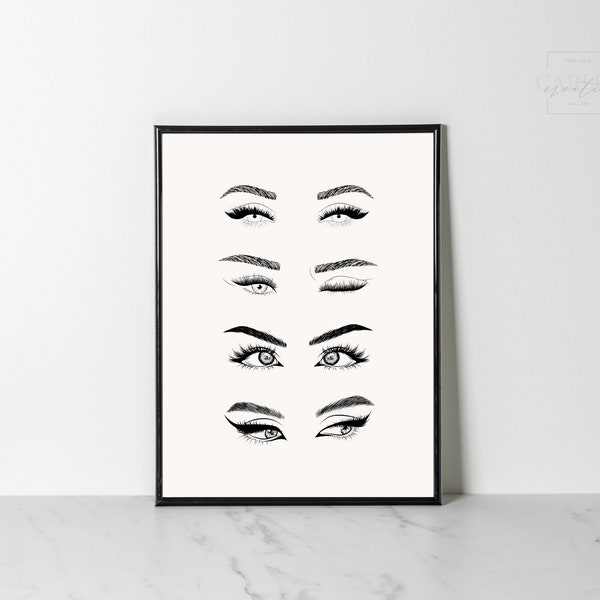 Eyelash Prints, Eyebrow Png, Eye Makeup, Line Art Drawing, Minimalist, Girly, Beauty, Boss Babe, Printable Wall Decor, Digital Download