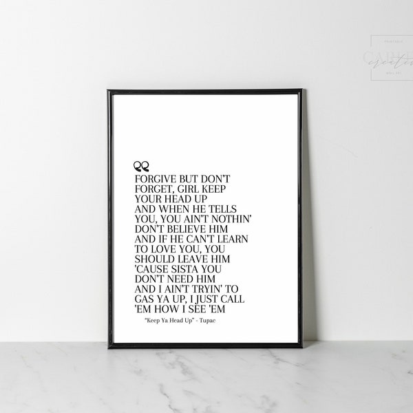 Keep Your Head Up, Tupac Zitate, 2Pac Song Lyrics, Hip Hop Rap Musik, Y2K, druckbare Wandkunst, Typografie, minimalistisch, Positivity Prints