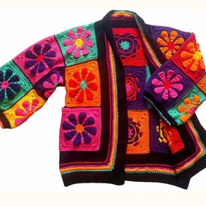 Crochet cardigan pattern retro daisy granny square digital download PDF UK/US crochet terms advanced beginner easy to follow instructions
