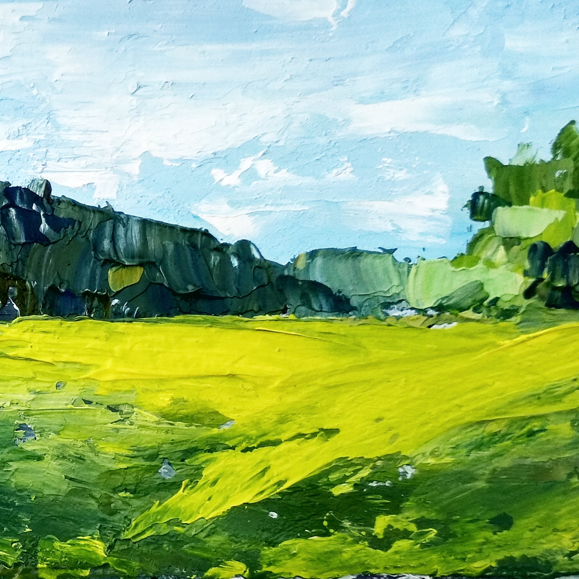 Summer Landscape Impasto Oil Painting Green Fields Wall Art Etsy