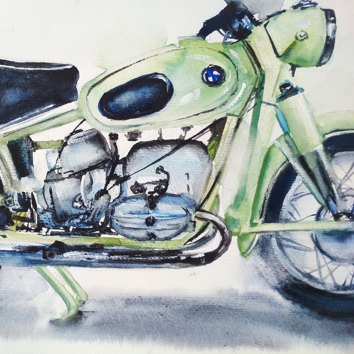 Motorcycle Original Watercolor Painting Motorbike Wall Art Etsy