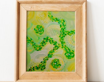 Original abstract painting on paper "Early leaves" /Green and yellow art for home decor/ Original painting / A4 Valentine's day gift for her