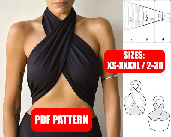 Cross Wrap Halter Top PDF Sewing Pattern Sizes: XS - XXXXL / 2 - 30 -  instant download!