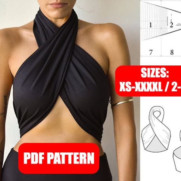 Cross Wrap Halter Top PDF Sewing Pattern Sizes: XS - XXXXL / 2 - 30 - instant download!