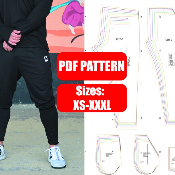 Slim Fit Jogger Pants PDF Sewing Pattern Sizes: XS-XXXL