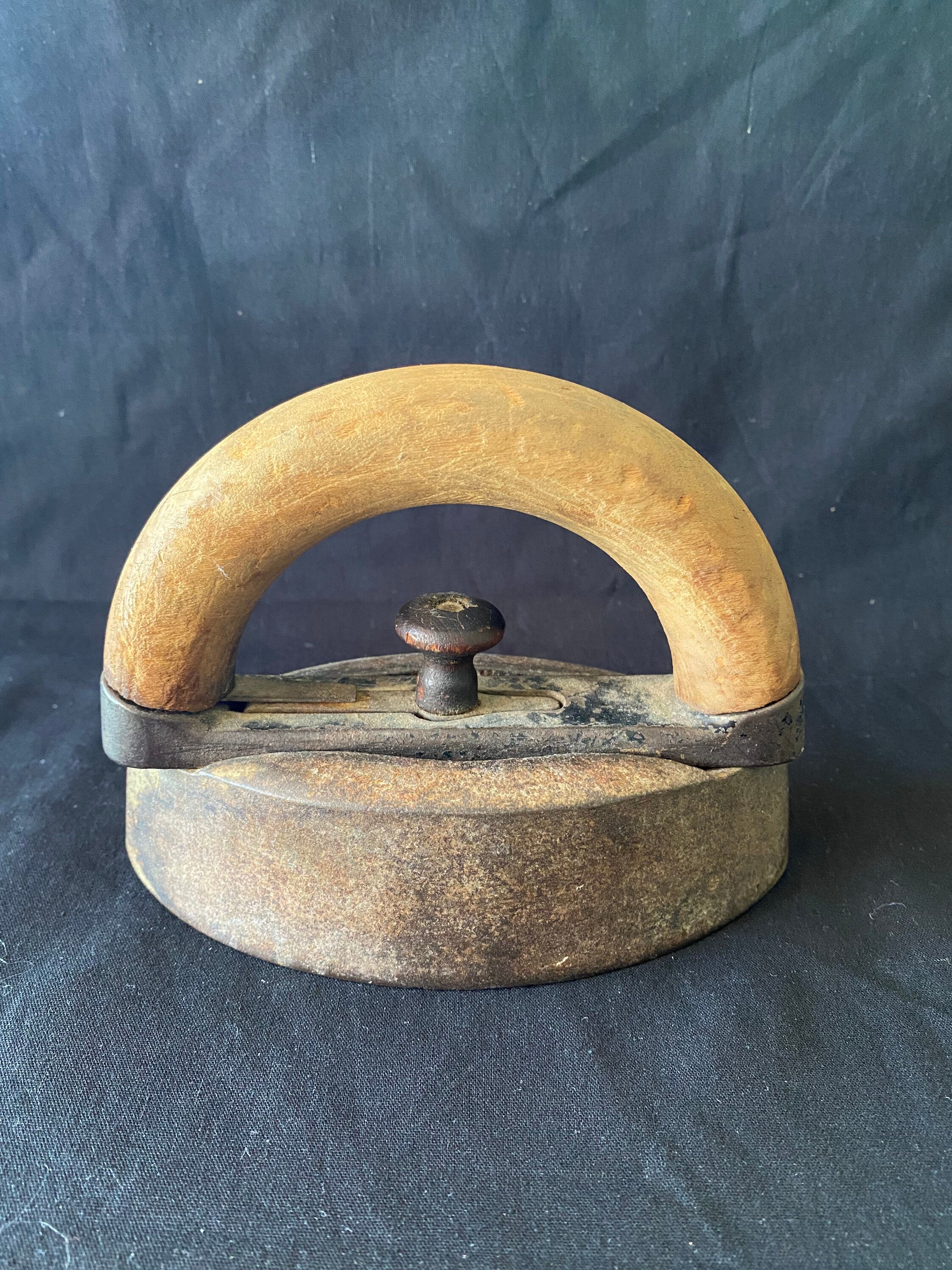 Antique Cast Iron Clothin Iron With Wooden Handle Etsy