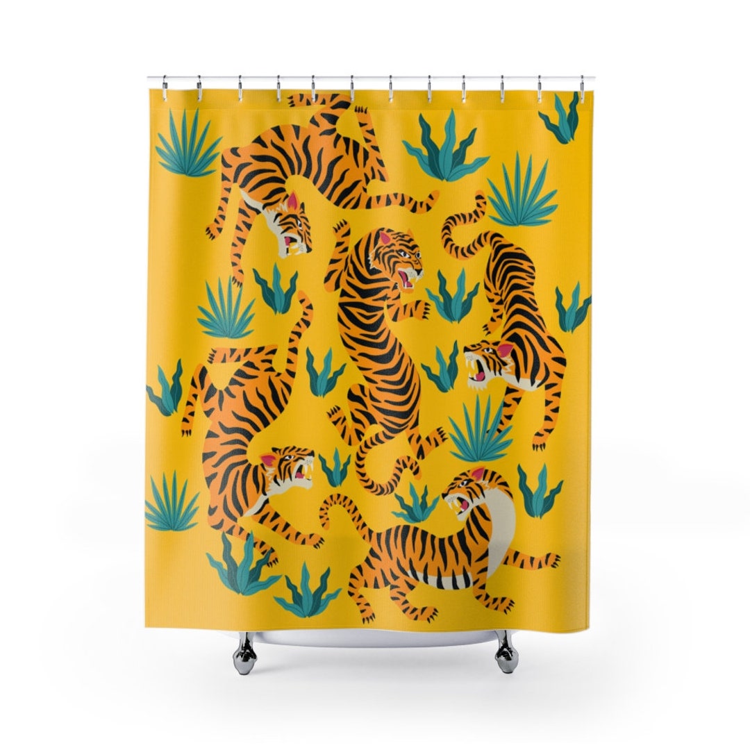 Boho Shower Curtains, Tiger Shower Curtain, Retro Shower Curtain, Bohemian Shower Curtain, Boho