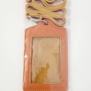 Real leather lanyard/badge or ID card holder - Orange