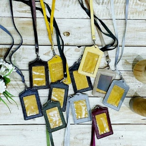 Lanière/porte-badge ou carte d'identité en cuir véritable