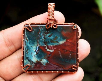 Handmade Multicolour Java Jasper Copper Wire Wrap Pendant