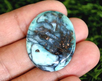 Opalized Petrified Wood Cabochon with Native Copper (33mm)