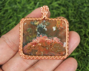 Handmade Java Jasper Copper Pendant - Wire Wrapped
