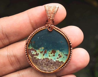 Handmade Java Jasper Copper Wire Wrap Pendant
