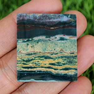 Scenic Green Jasper Gemstone: Orange Agate, Crystal Healing (36mm)