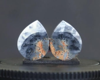 Par de piedras preciosas de jaspe maligano: cristal de ágata, piedra lapidaria (16,7 x 13,4 x 2,5 mm)