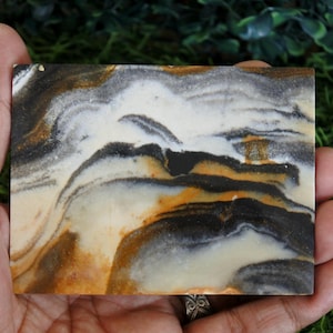 Large Java Landscape Jasper Slab, Orange,Black, White Swirls, Crystal Healing Gemstone