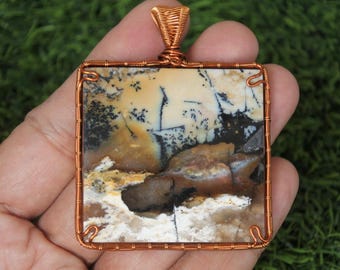 Scenic Danderitic Jasper,Green Java Jasper, Handmade Wire Wrap Copper