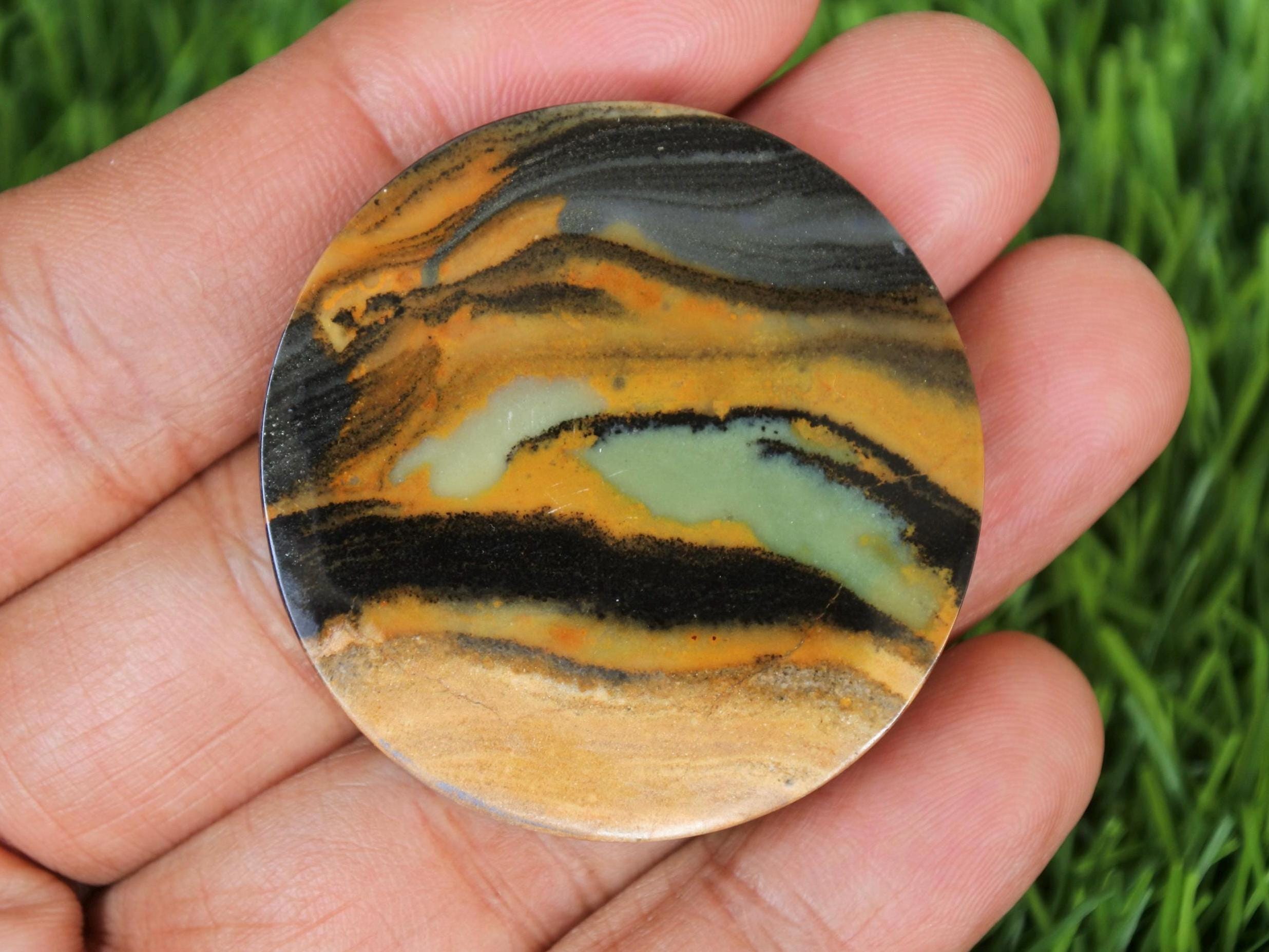 Java Landscape Jasper Gemstone: Orange Agate Crystal Healing (41mm